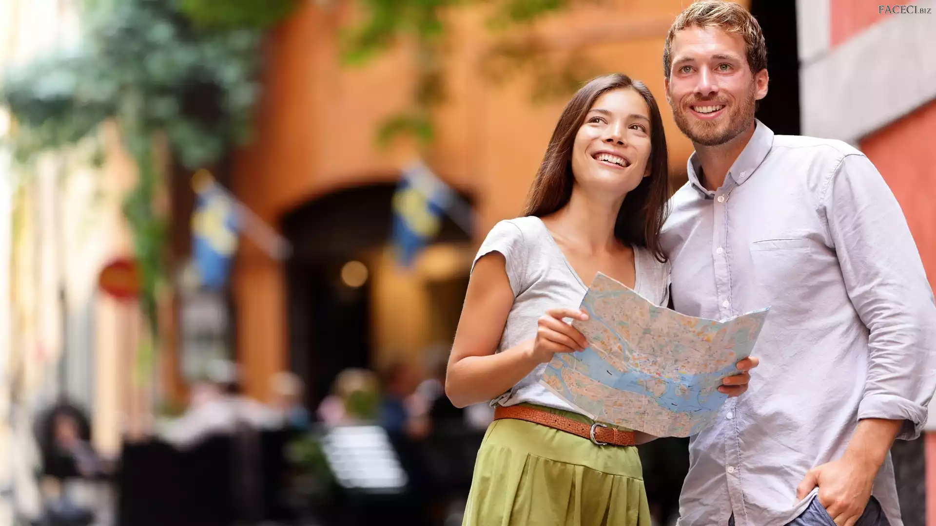 Mapa, Turyści, Mężczyzna, Kobieta, Para